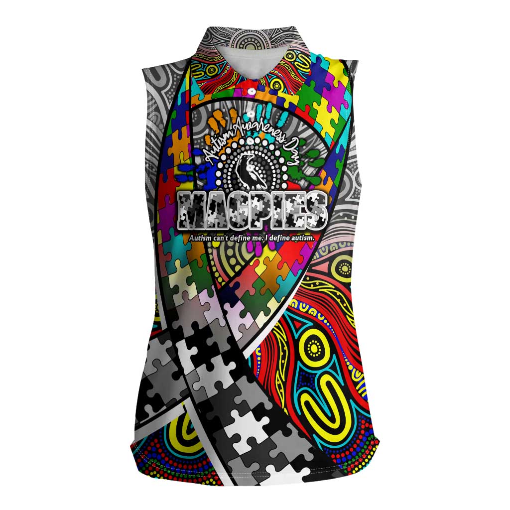 Autism Awareness Australia Collingwood Magpies Women Sleeveless Polo Shirt Aboriginal Indigenous Art