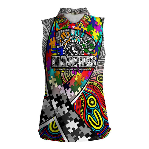 Autism Awareness Australia Collingwood Magpies Women Sleeveless Polo Shirt Aboriginal Indigenous Art