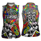 Autism Awareness Australia Collingwood Magpies Women Sleeveless Polo Shirt Aboriginal Indigenous Art