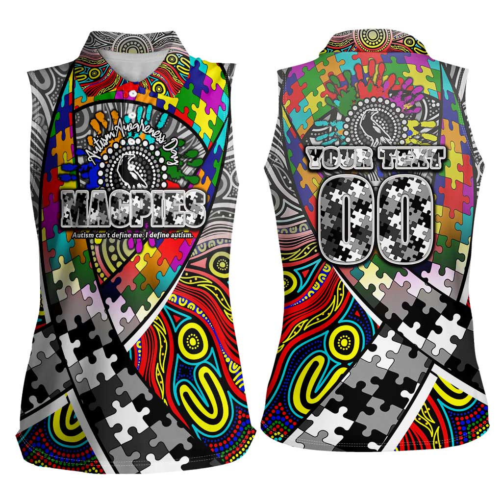 Autism Awareness Australia Collingwood Magpies Women Sleeveless Polo Shirt Aboriginal Indigenous Art