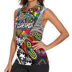 Autism Awareness Australia Collingwood Magpies Women Sleeveless Polo Shirt Aboriginal Indigenous Art