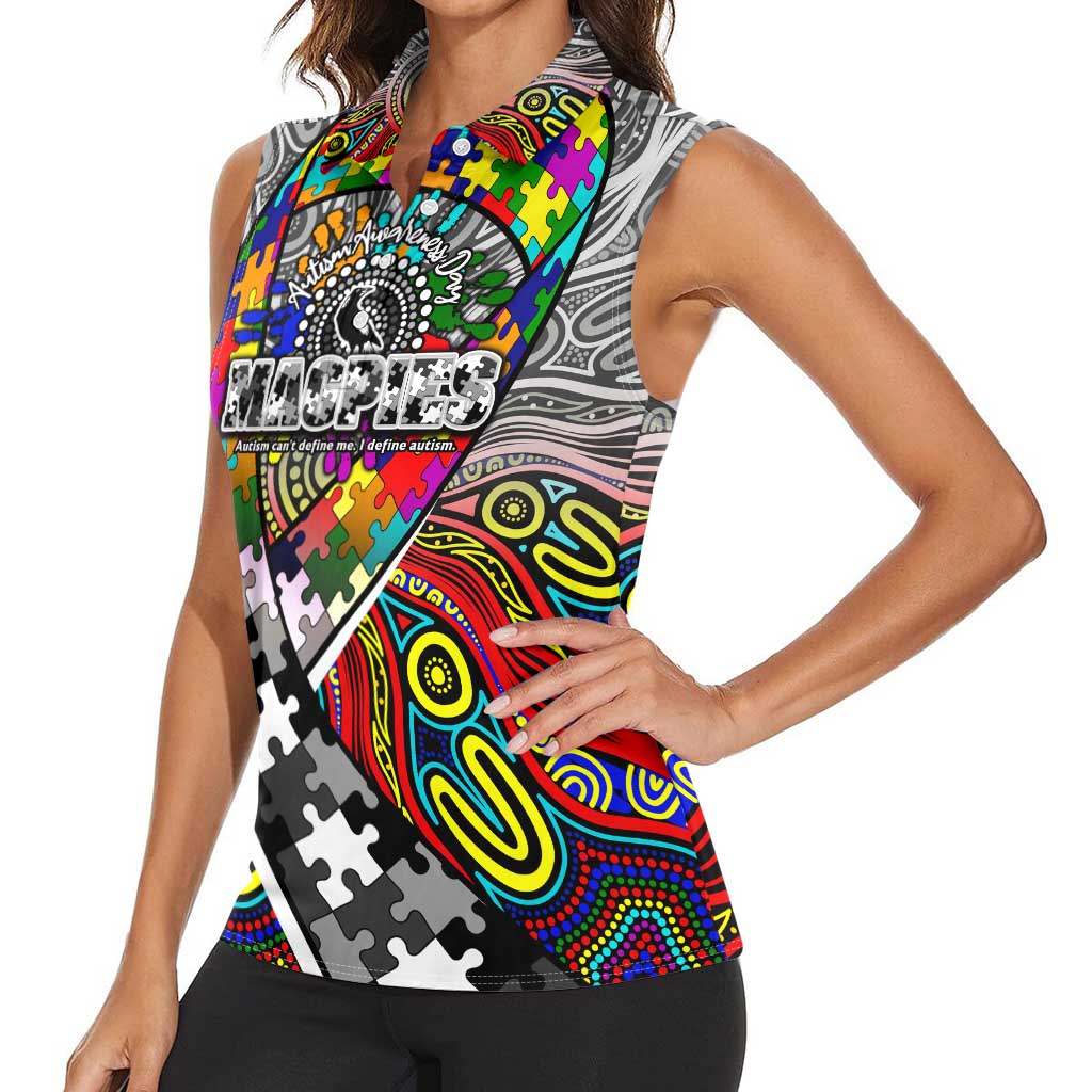 Autism Awareness Australia Collingwood Magpies Women Sleeveless Polo Shirt Aboriginal Indigenous Art