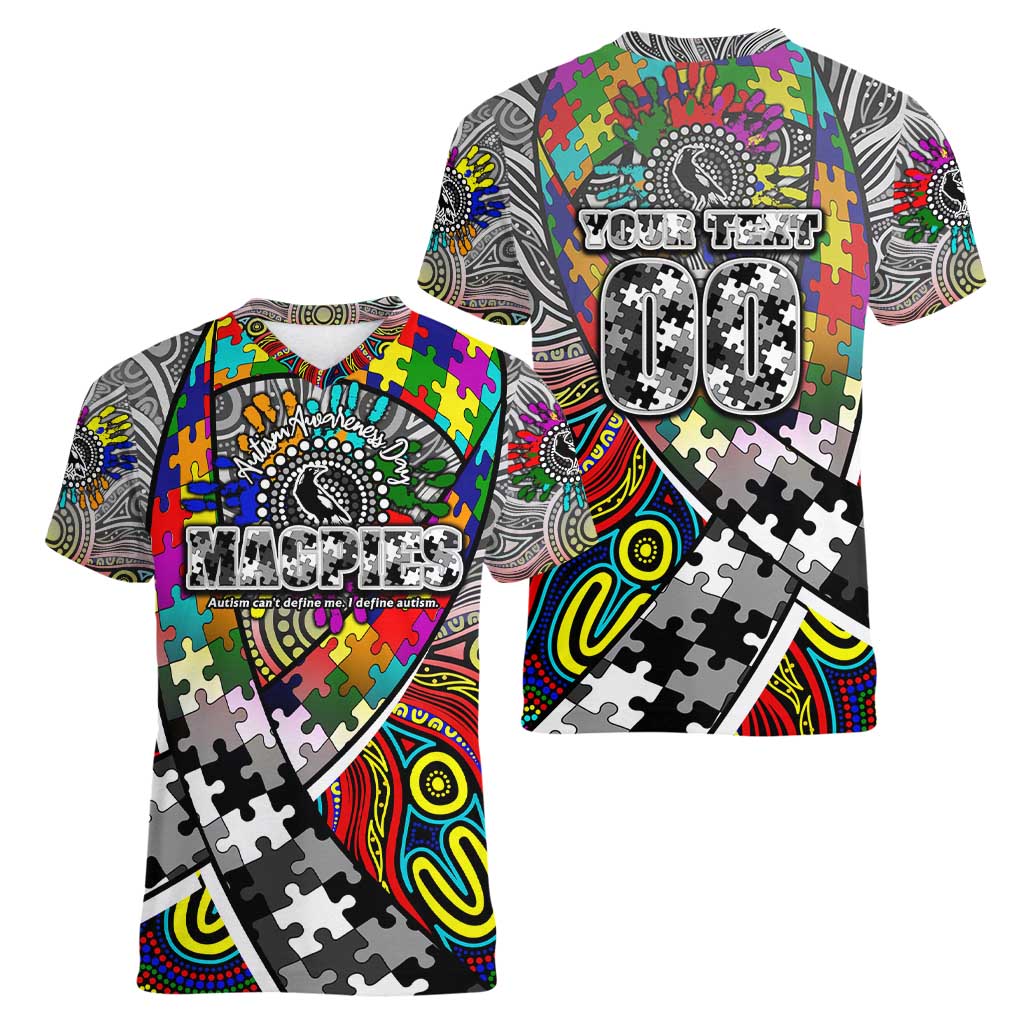 Autism Awareness Australia Collingwood Magpies Women V-Neck T-Shirt Aboriginal Indigenous Art
