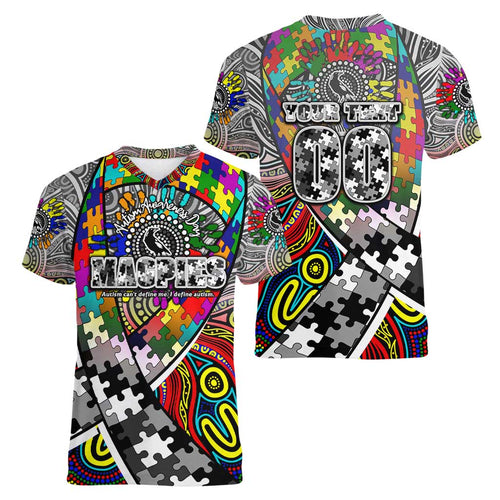 Autism Awareness Australia Collingwood Magpies Women V-Neck T-Shirt Aboriginal Indigenous Art