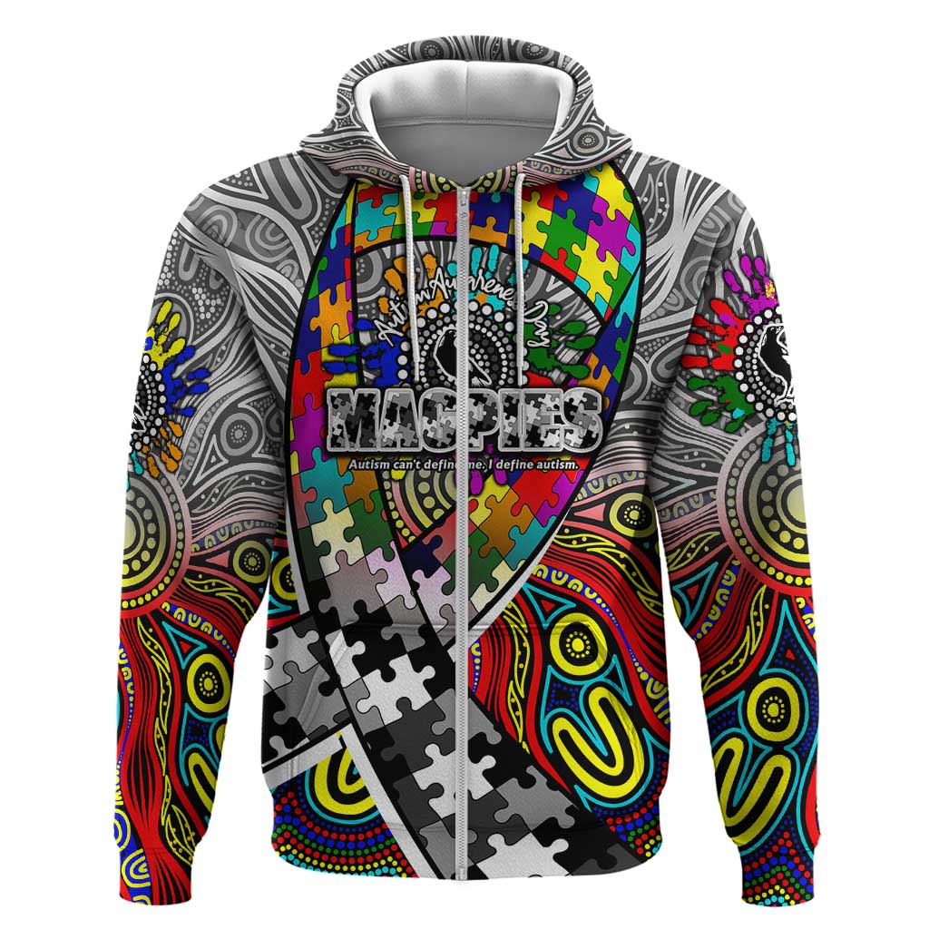 Autism Awareness Australia Collingwood Magpies Zip Hoodie Aboriginal Indigenous Art