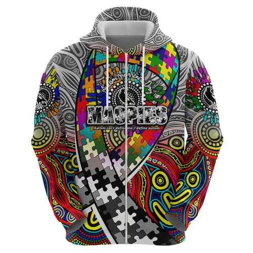 Autism Awareness Australia Collingwood Magpies Zip Hoodie Aboriginal Indigenous Art