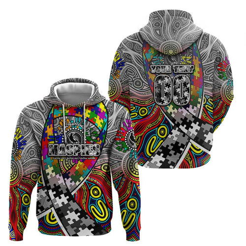 Autism Awareness Australia Collingwood Magpies Zip Hoodie Aboriginal Indigenous Art