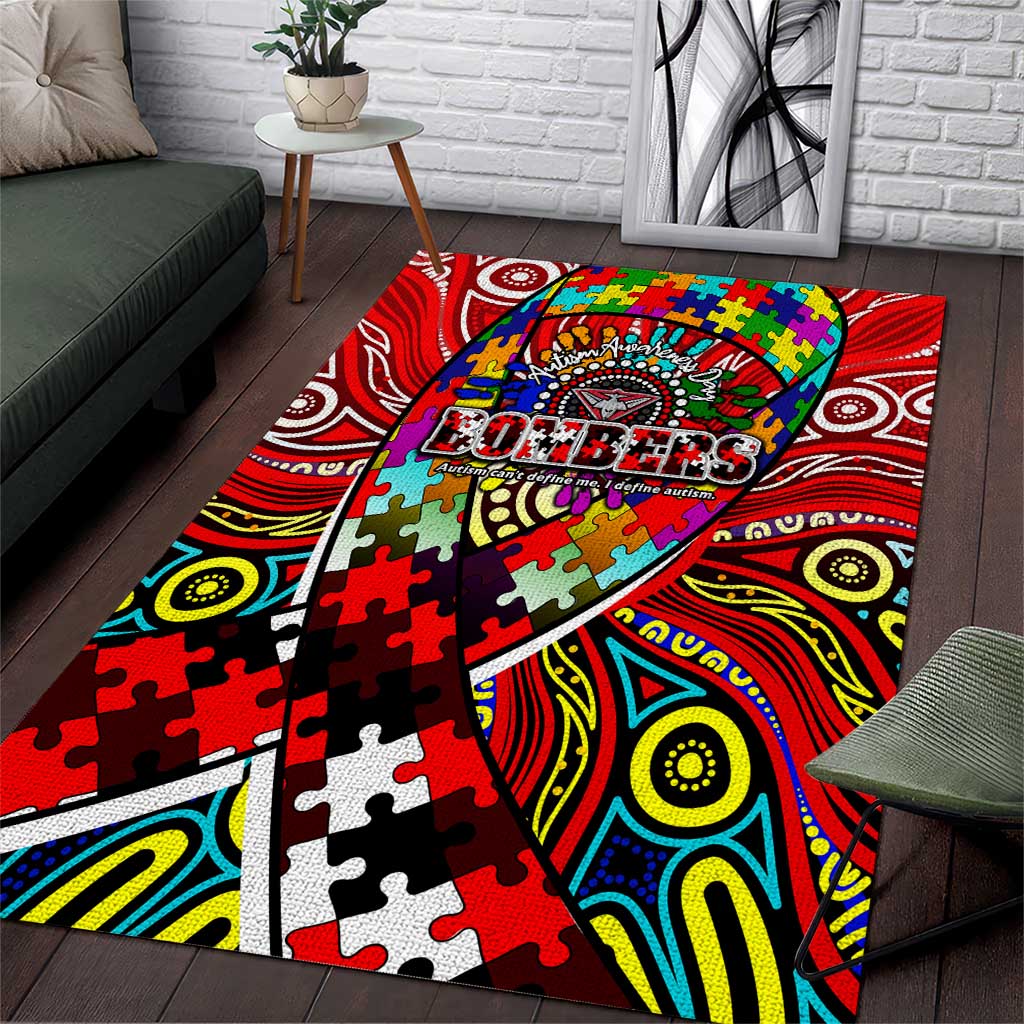 Autism Awareness Australia Essendon Bombers Area Rug Aboriginal Indigenous Art
