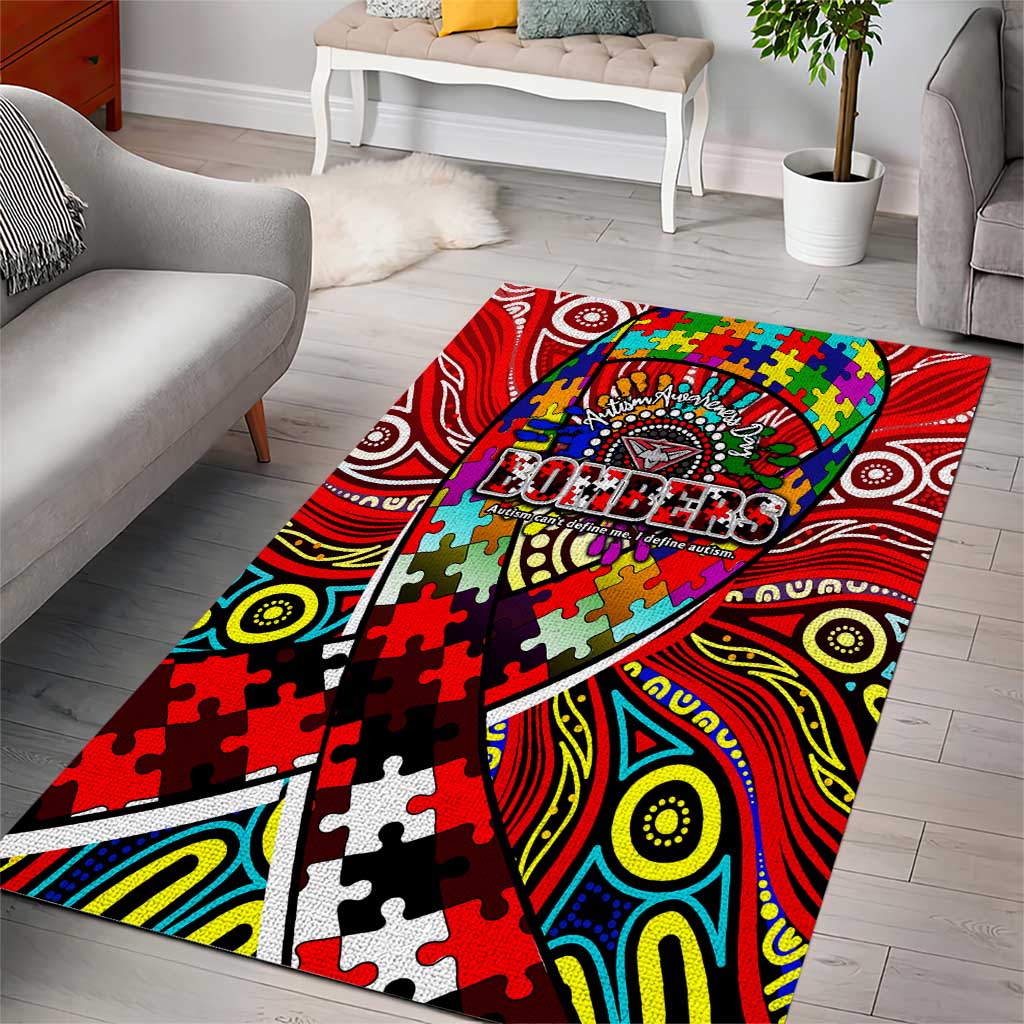 Autism Awareness Australia Essendon Bombers Area Rug Aboriginal Indigenous Art