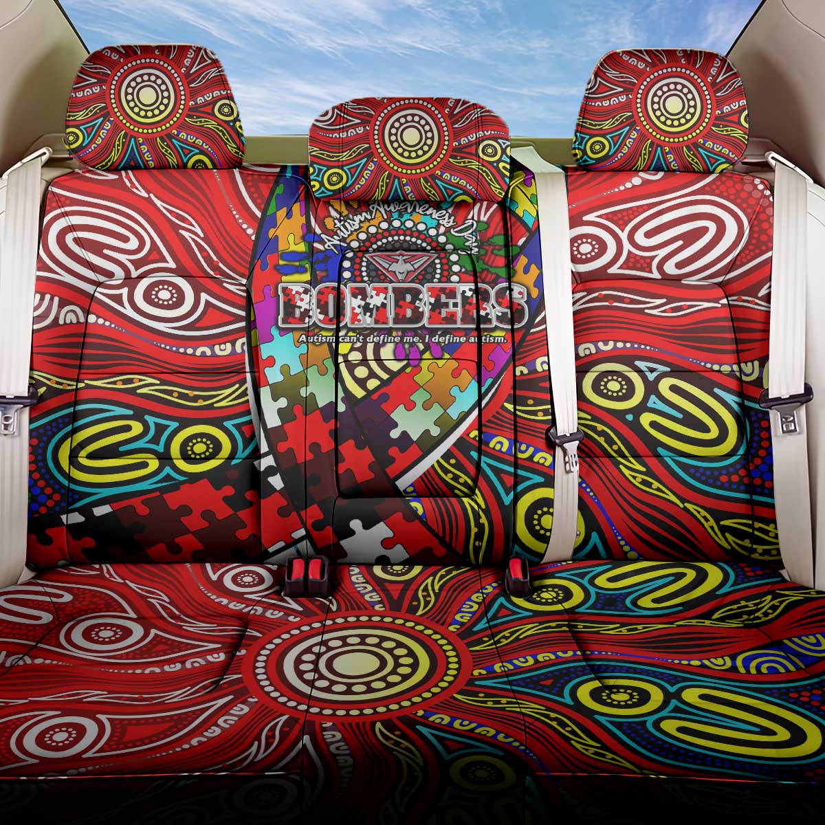 Autism Awareness Australia Essendon Bombers Back Car Seat Cover Aboriginal Indigenous Art