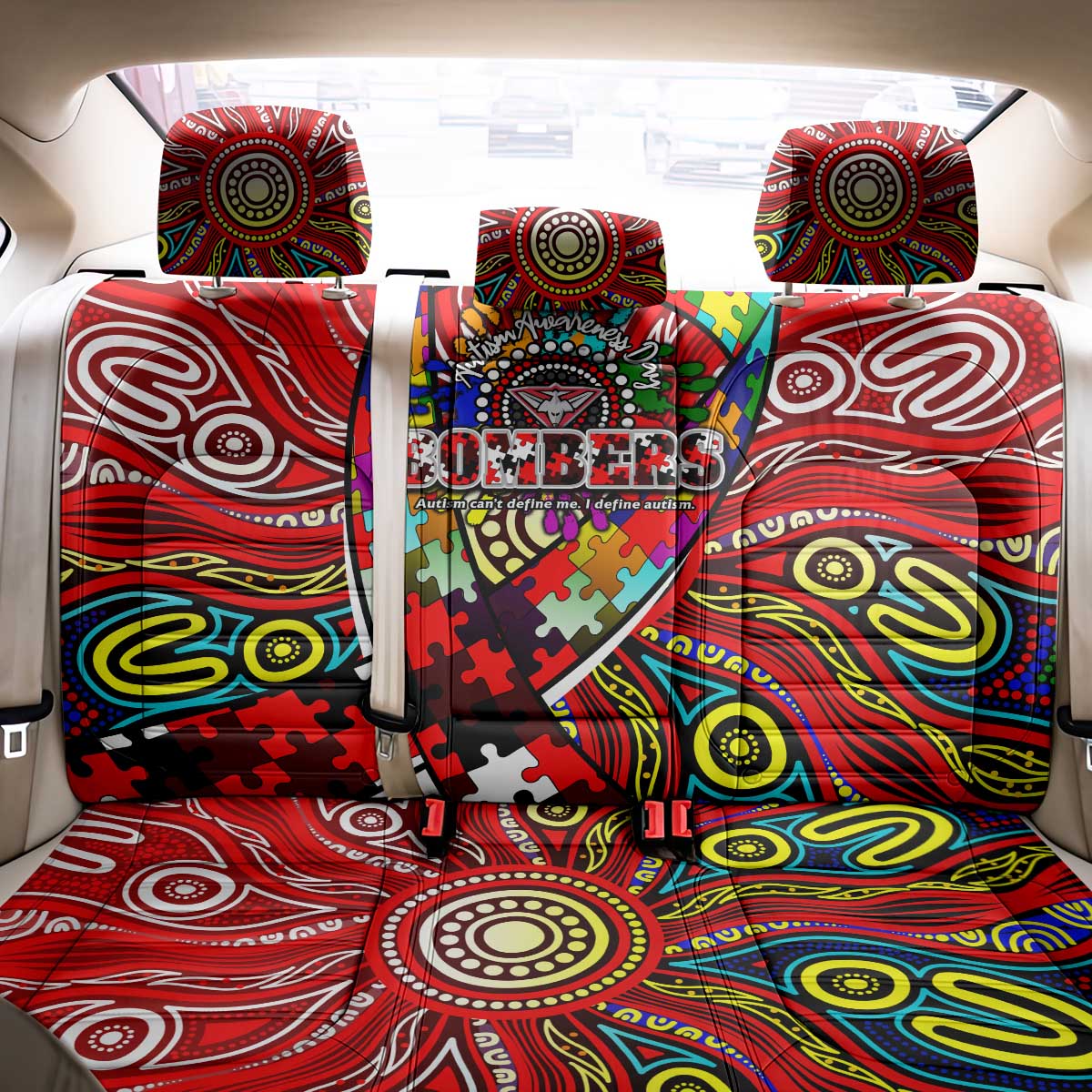 Autism Awareness Australia Essendon Bombers Back Car Seat Cover Aboriginal Indigenous Art