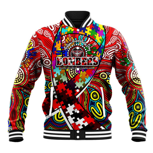 Autism Awareness Australia Essendon Bombers Baseball Jacket Aboriginal Indigenous Art