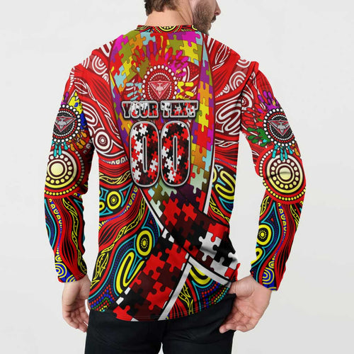 Autism Awareness Australia Essendon Bombers Button Sweatshirt Aboriginal Indigenous Art