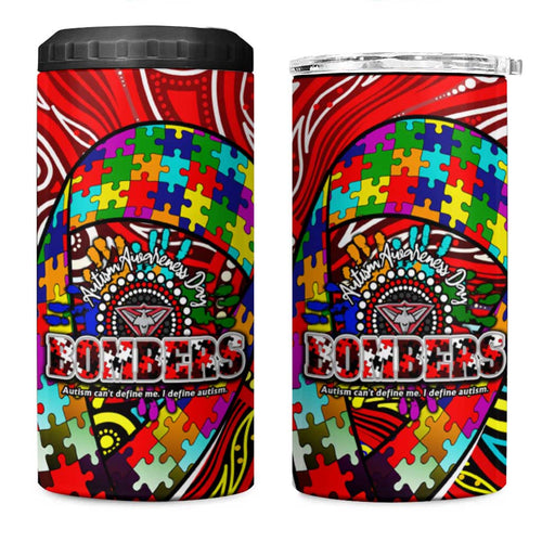 Autism Awareness Australia Essendon Bombers 4 in 1 Can Cooler Tumbler Aboriginal Indigenous Art