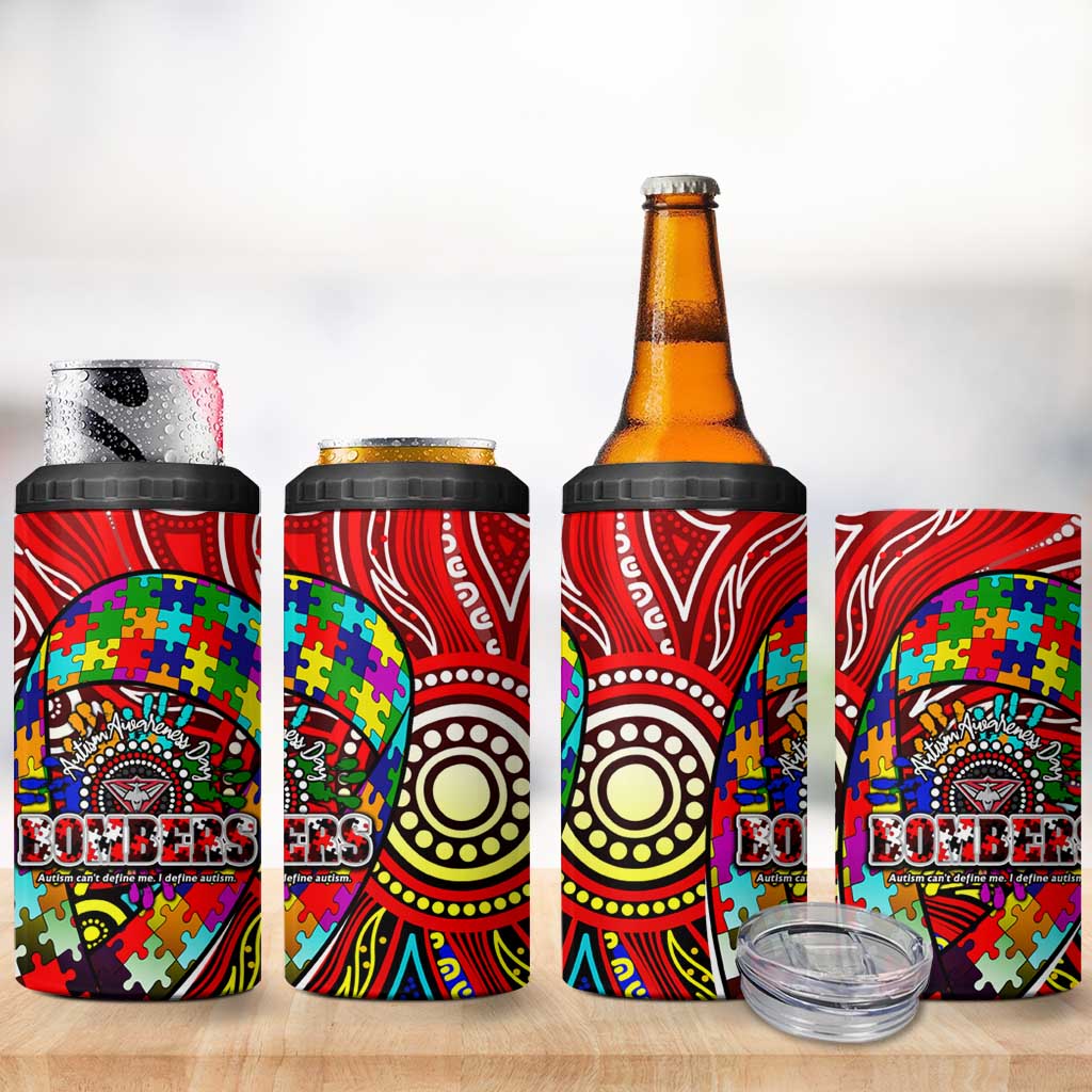 Autism Awareness Australia Essendon Bombers 4 in 1 Can Cooler Tumbler Aboriginal Indigenous Art
