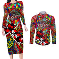 Autism Awareness Australia Essendon Bombers Couples Matching Long Sleeve Bodycon Dress and Long Sleeve Button Shirt Aboriginal Indigenous Art