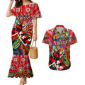 Autism Awareness Australia Essendon Bombers Couples Matching Mermaid Dress and Hawaiian Shirt Aboriginal Indigenous Art