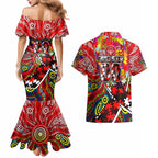 Autism Awareness Australia Essendon Bombers Couples Matching Mermaid Dress and Hawaiian Shirt Aboriginal Indigenous Art