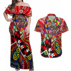 Autism Awareness Australia Essendon Bombers Couples Matching Off Shoulder Maxi Dress and Hawaiian Shirt Aboriginal Indigenous Art