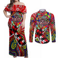 Autism Awareness Australia Essendon Bombers Couples Matching Off Shoulder Maxi Dress and Long Sleeve Button Shirt Aboriginal Indigenous Art