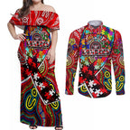 Autism Awareness Australia Essendon Bombers Couples Matching Off Shoulder Maxi Dress and Long Sleeve Button Shirt Aboriginal Indigenous Art