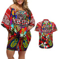 Autism Awareness Australia Essendon Bombers Couples Matching Off Shoulder Short Dress and Hawaiian Shirt Aboriginal Indigenous Art