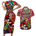 Autism Awareness Australia Essendon Bombers Couples Matching Short Sleeve Bodycon Dress and Hawaiian Shirt Aboriginal Indigenous Art