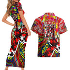 Autism Awareness Australia Essendon Bombers Couples Matching Short Sleeve Bodycon Dress and Hawaiian Shirt Aboriginal Indigenous Art