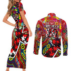 Autism Awareness Australia Essendon Bombers Couples Matching Short Sleeve Bodycon Dress and Long Sleeve Button Shirt Aboriginal Indigenous Art