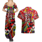 Autism Awareness Australia Essendon Bombers Couples Matching Summer Maxi Dress and Hawaiian Shirt Aboriginal Indigenous Art
