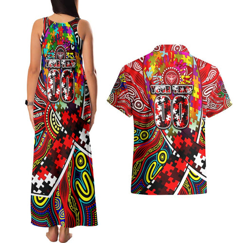Autism Awareness Australia Essendon Bombers Couples Matching Tank Maxi Dress and Hawaiian Shirt Aboriginal Indigenous Art