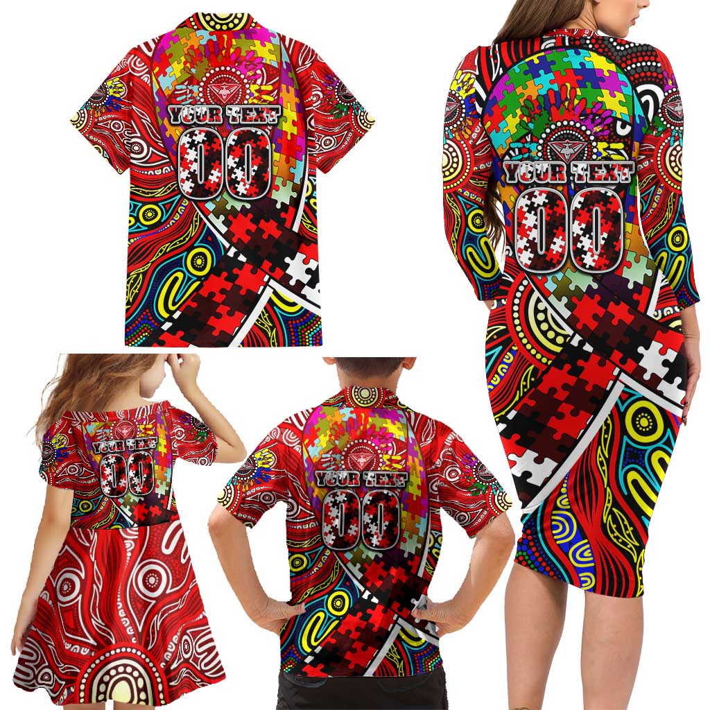 Autism Awareness Australia Essendon Bombers Family Matching Long Sleeve Bodycon Dress and Hawaiian Shirt Aboriginal Indigenous Art