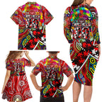 Autism Awareness Australia Essendon Bombers Family Matching Long Sleeve Bodycon Dress and Hawaiian Shirt Aboriginal Indigenous Art