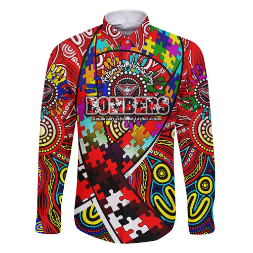 Autism Awareness Australia Essendon Bombers Family Matching Long Sleeve Bodycon Dress and Hawaiian Shirt Aboriginal Indigenous Art