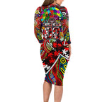 Autism Awareness Australia Essendon Bombers Family Matching Long Sleeve Bodycon Dress and Hawaiian Shirt Aboriginal Indigenous Art