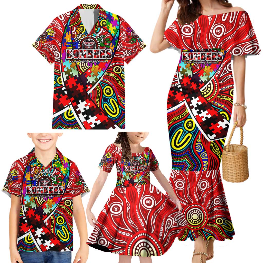 Autism Awareness Australia Essendon Bombers Family Matching Mermaid Dress and Hawaiian Shirt Aboriginal Indigenous Art