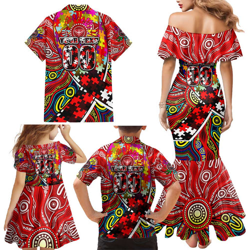Autism Awareness Australia Essendon Bombers Family Matching Mermaid Dress and Hawaiian Shirt Aboriginal Indigenous Art