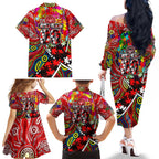 Autism Awareness Australia Essendon Bombers Family Matching Off The Shoulder Long Sleeve Dress and Hawaiian Shirt Aboriginal Indigenous Art