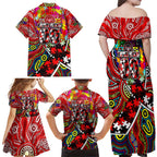 Autism Awareness Australia Essendon Bombers Family Matching Off Shoulder Maxi Dress and Hawaiian Shirt Aboriginal Indigenous Art