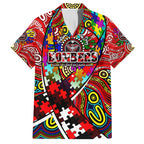 Autism Awareness Australia Essendon Bombers Family Matching Off Shoulder Short Dress and Hawaiian Shirt Aboriginal Indigenous Art