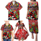 Autism Awareness Australia Essendon Bombers Family Matching Puletasi and Hawaiian Shirt Aboriginal Indigenous Art
