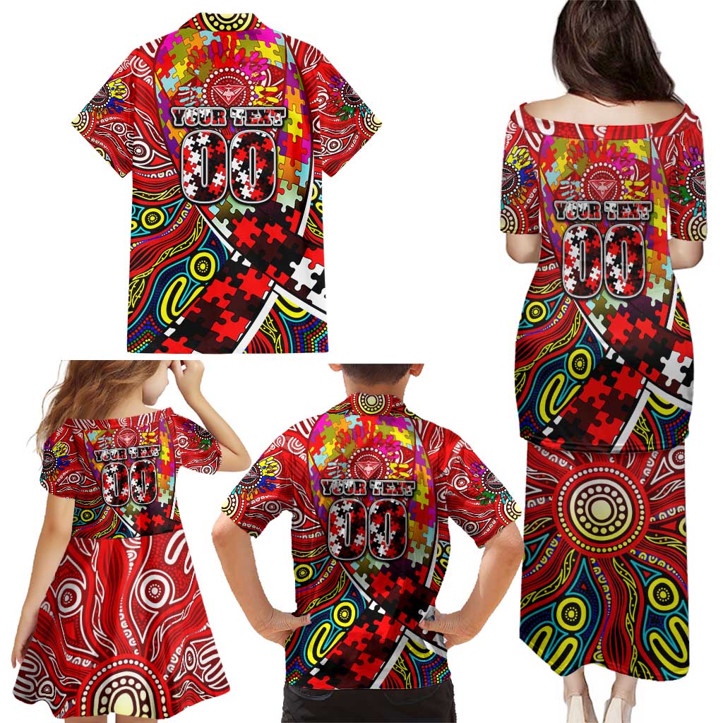 Autism Awareness Australia Essendon Bombers Family Matching Puletasi and Hawaiian Shirt Aboriginal Indigenous Art