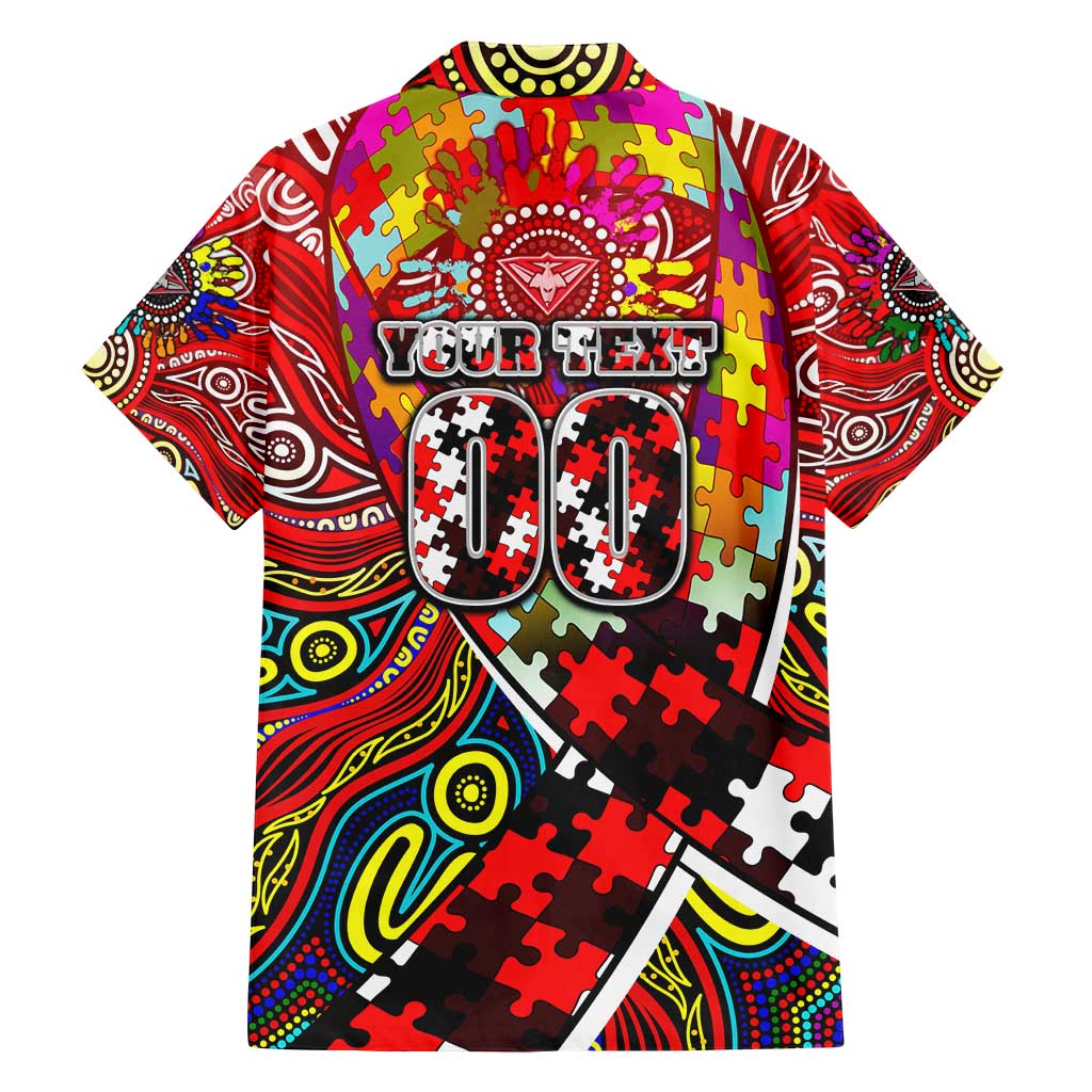 Autism Awareness Australia Essendon Bombers Family Matching Puletasi and Hawaiian Shirt Aboriginal Indigenous Art