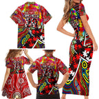 Autism Awareness Australia Essendon Bombers Family Matching Short Sleeve Bodycon Dress and Hawaiian Shirt Aboriginal Indigenous Art