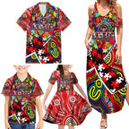 Autism Awareness Australia Essendon Bombers Family Matching Summer Maxi Dress and Hawaiian Shirt Aboriginal Indigenous Art