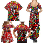 Autism Awareness Australia Essendon Bombers Family Matching Summer Maxi Dress and Hawaiian Shirt Aboriginal Indigenous Art
