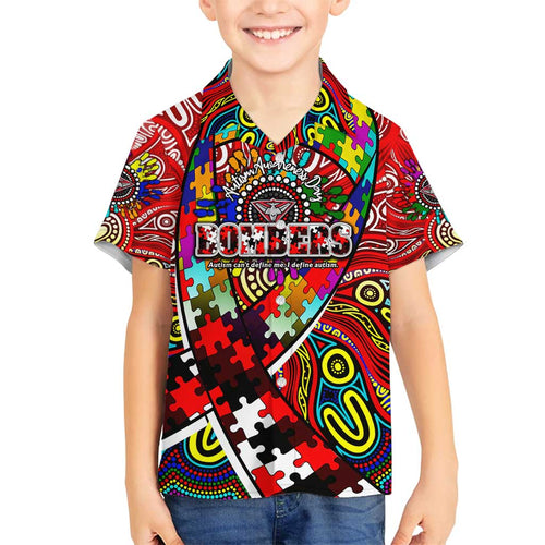 Autism Awareness Australia Essendon Bombers Family Matching Summer Maxi Dress and Hawaiian Shirt Aboriginal Indigenous Art