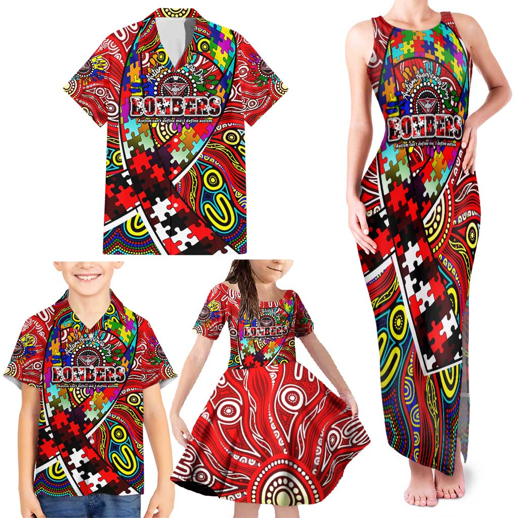 Autism Awareness Australia Essendon Bombers Family Matching Tank Maxi Dress and Hawaiian Shirt Aboriginal Indigenous Art