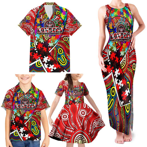 Autism Awareness Australia Essendon Bombers Family Matching Tank Maxi Dress and Hawaiian Shirt Aboriginal Indigenous Art