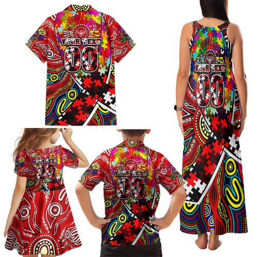 Autism Awareness Australia Essendon Bombers Family Matching Tank Maxi Dress and Hawaiian Shirt Aboriginal Indigenous Art